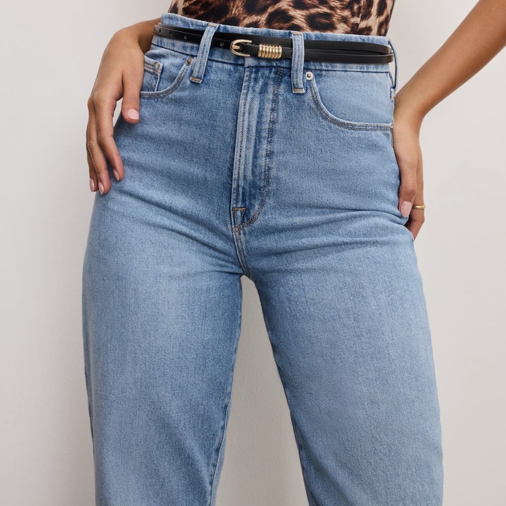 Good American Good Boy Straight Cropped Women's Jeans with Raw Hem